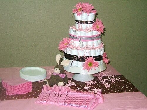 Baby Shower Centerpieces for Girls Pink Diaper Cake