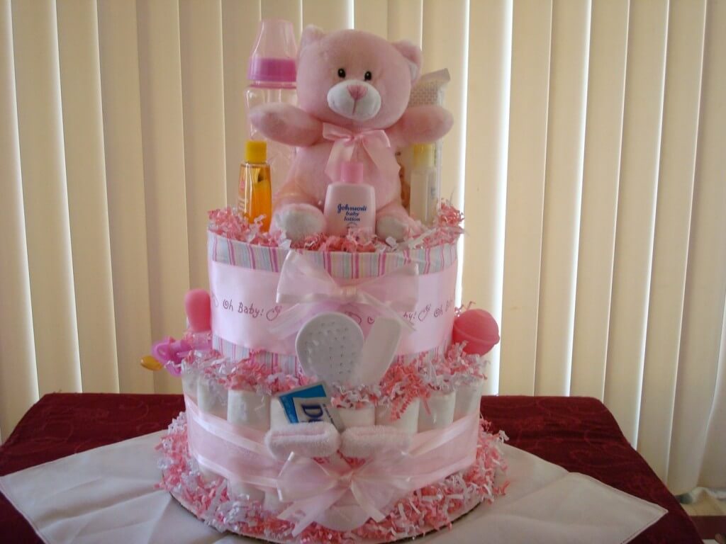 Pink Teddy Bear Diaper Cake for Girl